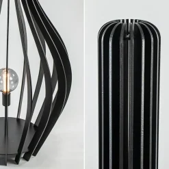 Mat zwarte houten vloerlamp kegel groot><noscript><img width=