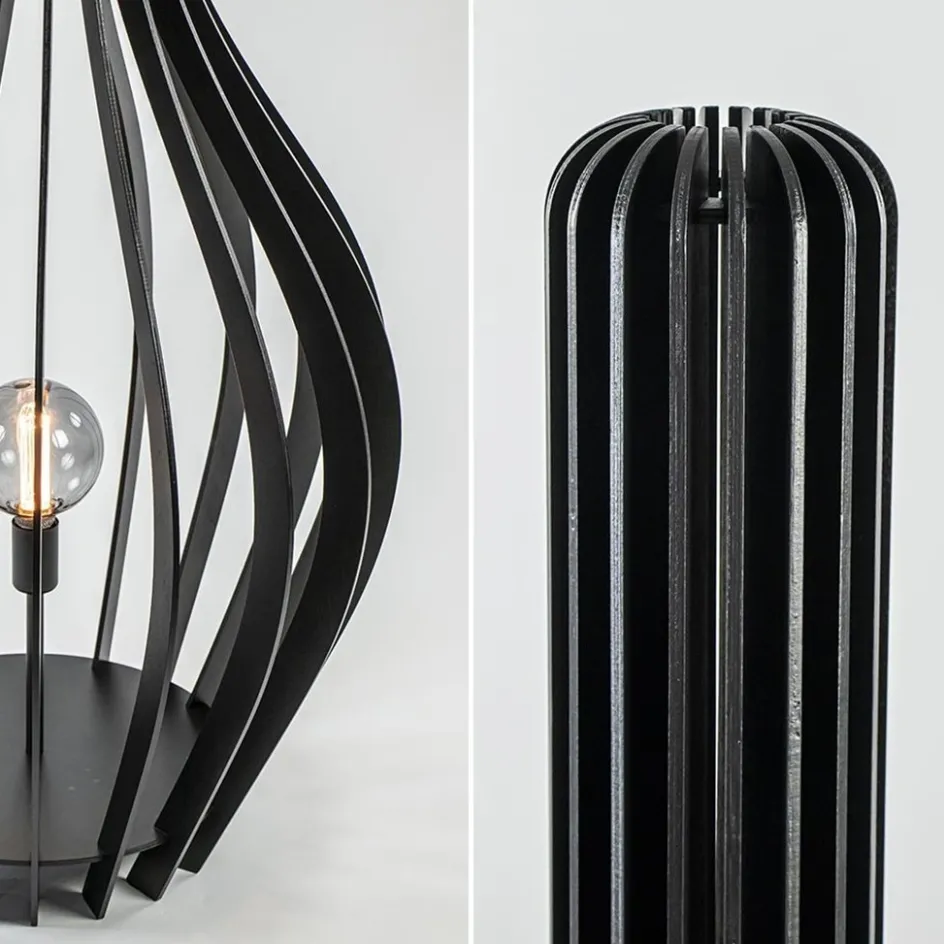 Mat zwarte houten vloerlamp kegel groot>Straluma New