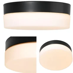 Mat zwarte LED plafondlamp met wit glas IP44 dimbaar><noscript><img width=