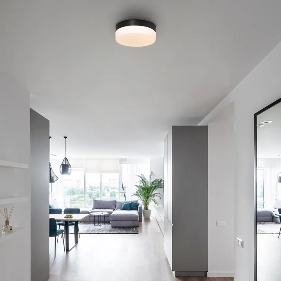 Mat zwarte LED plafondlamp met wit glas IP44 dimbaar>Straluma New