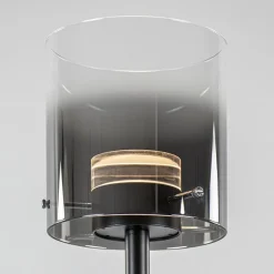 Mat zwarte LED vloerlamp met glazen kap helder/titanium><noscript><img width=