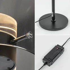 Mat zwarte LED vloerlamp met glazen kap helder/titanium><noscript><img width=