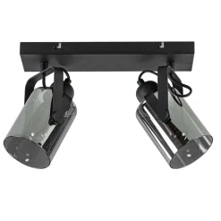 Mat zwarte 2-lichts plafondlamp met smoke glas>Straluma Hot