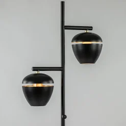 Mat zwarte 2-lichts vloerlamp met gouden accenten><noscript><img width=