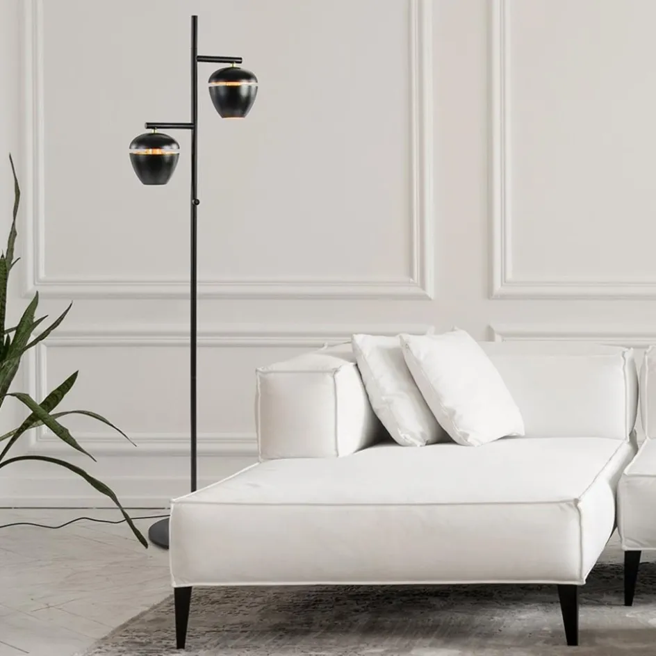 Mat zwarte 2-lichts vloerlamp met gouden accenten>Straluma Clearance