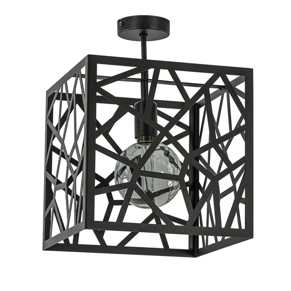 Mat zwarte plafondlamp metaal met vierkante kap>Straluma Online