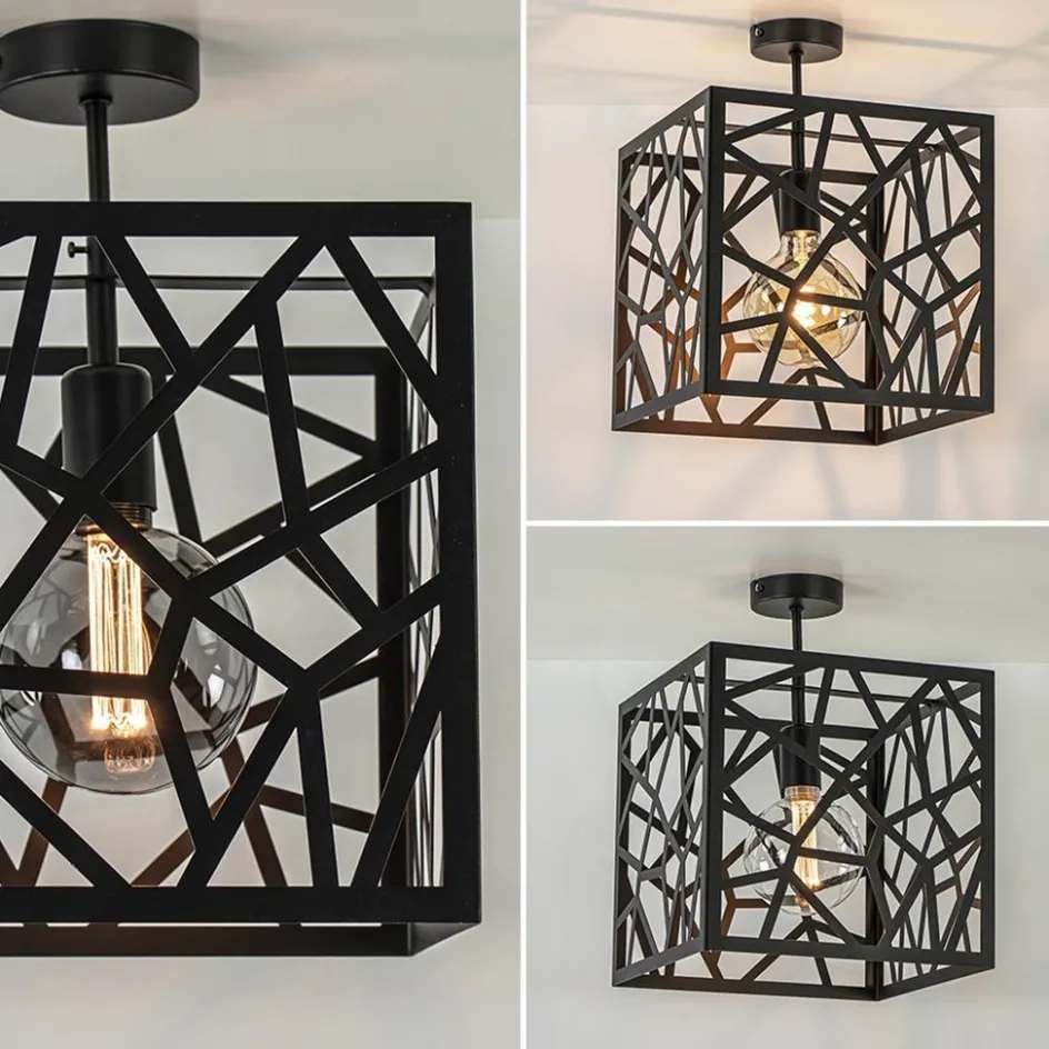 Mat zwarte plafondlamp metaal met vierkante kap>Straluma Online