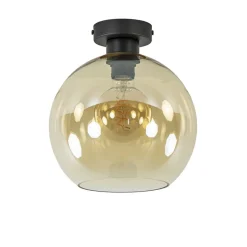 Mat zwarte plafondlamp met amber glazen bol>Straluma Online