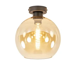 Mat zwarte plafondlamp met amber glazen bol>Straluma Online