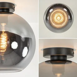 Mat zwarte plafondlamp met smoke glazen bol 30 cm><noscript><img width=