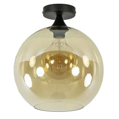 Mat zwarte plafondlamp met amber glazen bol 30 cm>Straluma Best