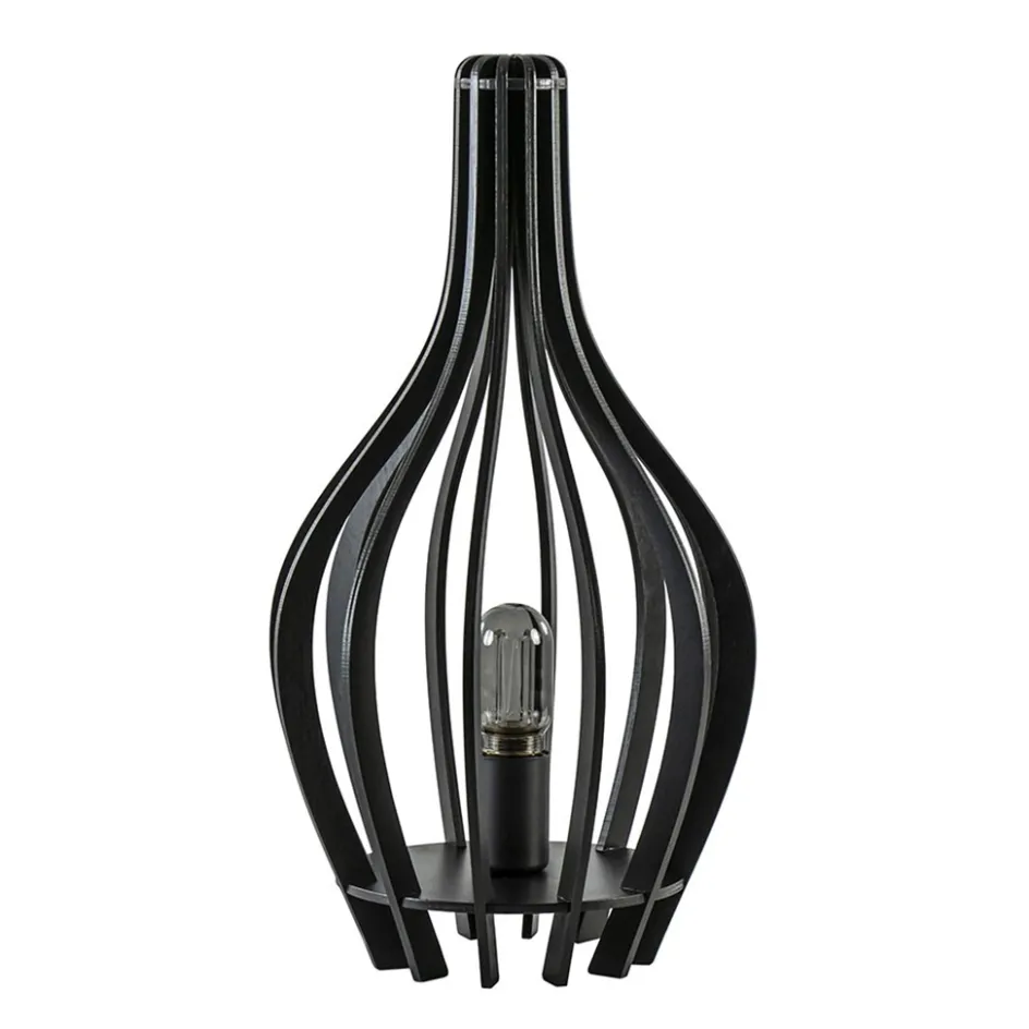 Mat zwarte tafellamp houten kegel>Straluma New