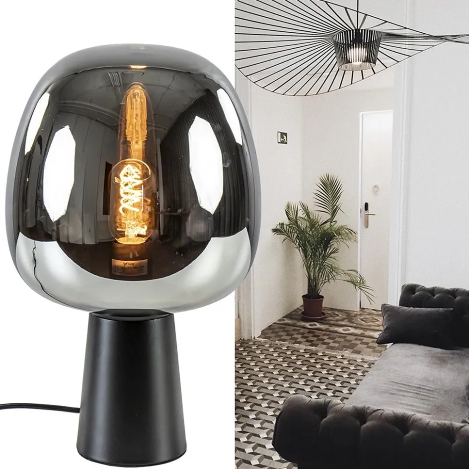 Mat zwarte tafellamp Mayson met smoke glazen kap>Straluma Hot