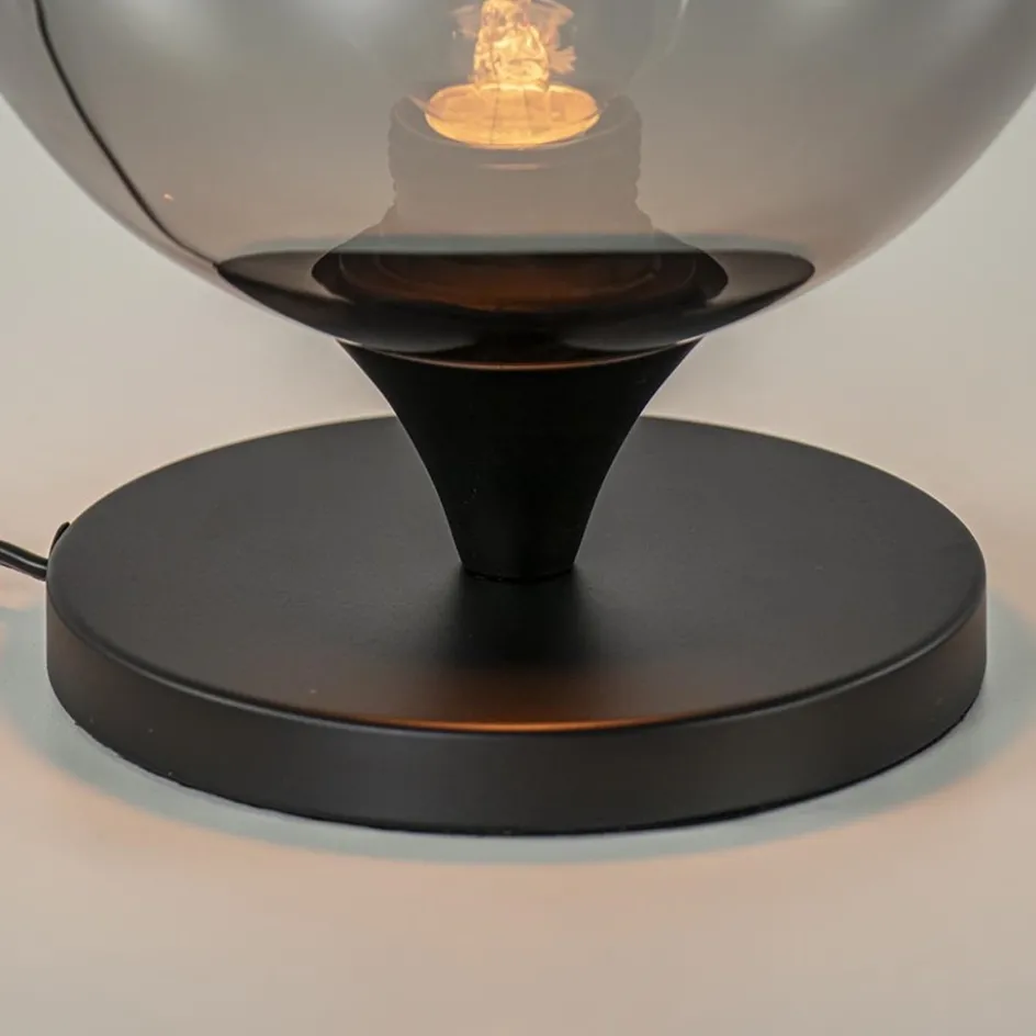Mat zwarte tafellamp met smoke/titanium bol klein>Straluma New