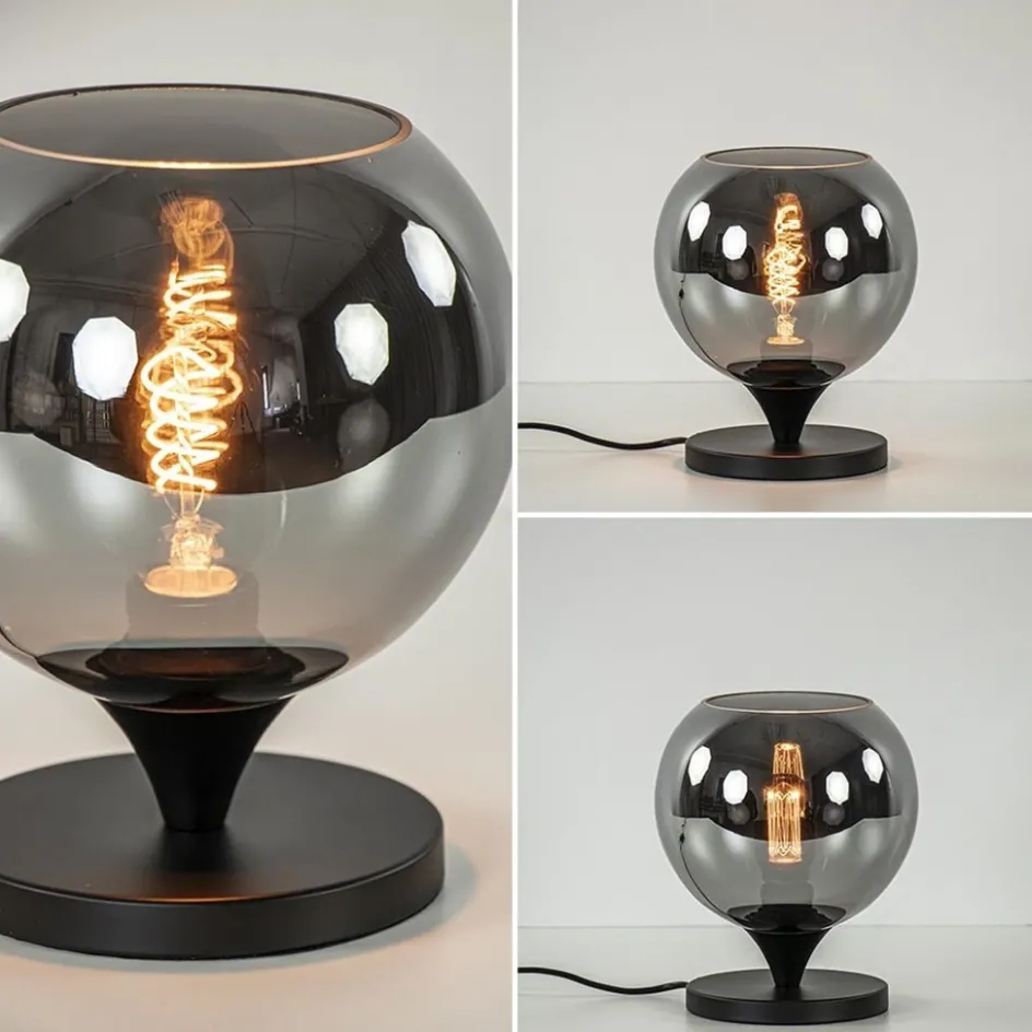 Mat zwarte tafellamp met smoke/titanium bol klein>Straluma New