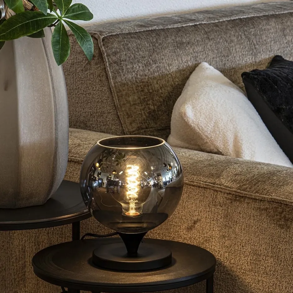 Mat zwarte tafellamp met smoke/titanium bol klein>Straluma New