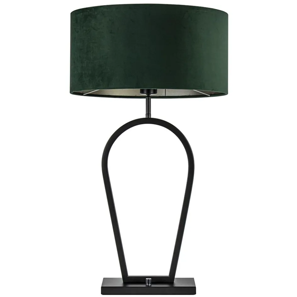 Mat zwarte tafellamp met kap velours groen>Straluma Outlet