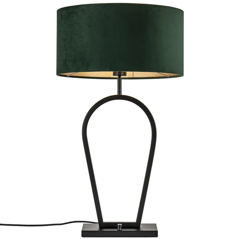 Mat zwarte tafellamp met kap velours groen>Straluma Outlet