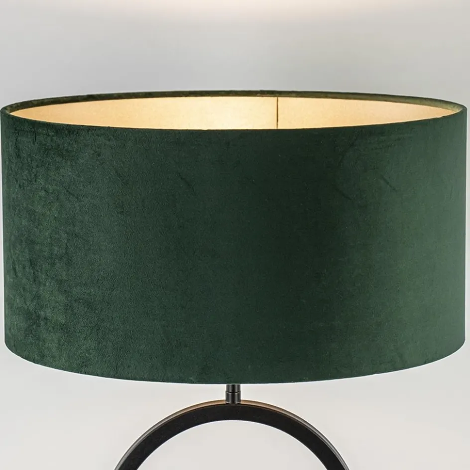 Mat zwarte tafellamp met kap velours groen>Straluma Outlet