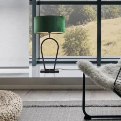 Mat zwarte tafellamp met kap velours groen><noscript><img width=