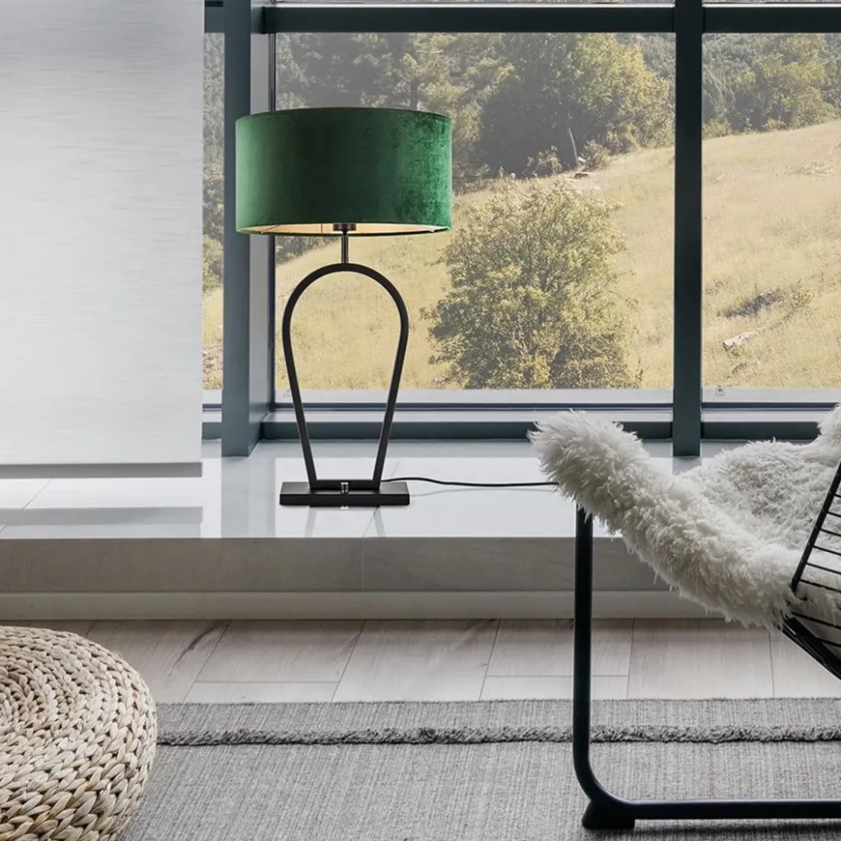 Mat zwarte tafellamp met kap velours groen>Straluma Outlet