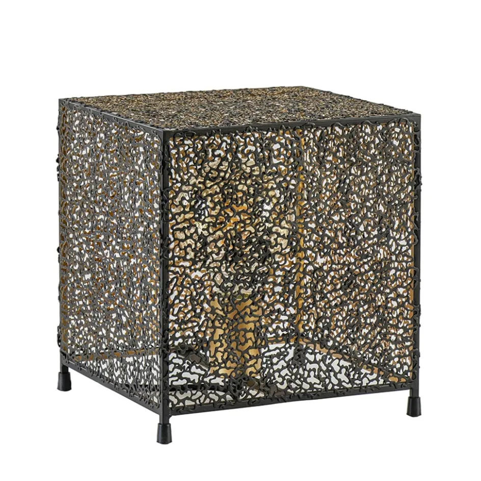 Mat zwarte tafellamp met goud vierkant>Straluma Online