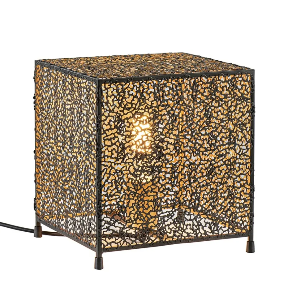 Mat zwarte tafellamp met goud vierkant>Straluma Online