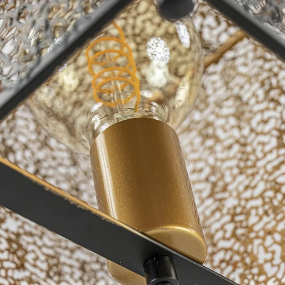 Mat zwarte tafellamp met goud vierkant>Straluma Online