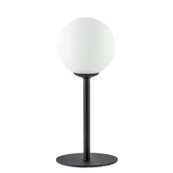 Mat zwarte tafellamp met witte glazen bol>Straluma