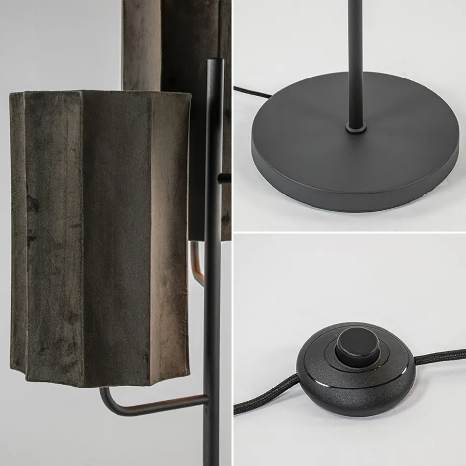 Mat zwarte vloerlamp Edisa met velvet bruine kappen>Straluma Outlet