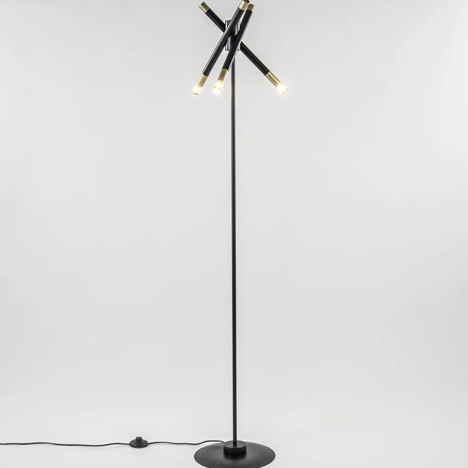 Mat zwarte vloerlamp G9 met gouden accenten>Straluma Hot