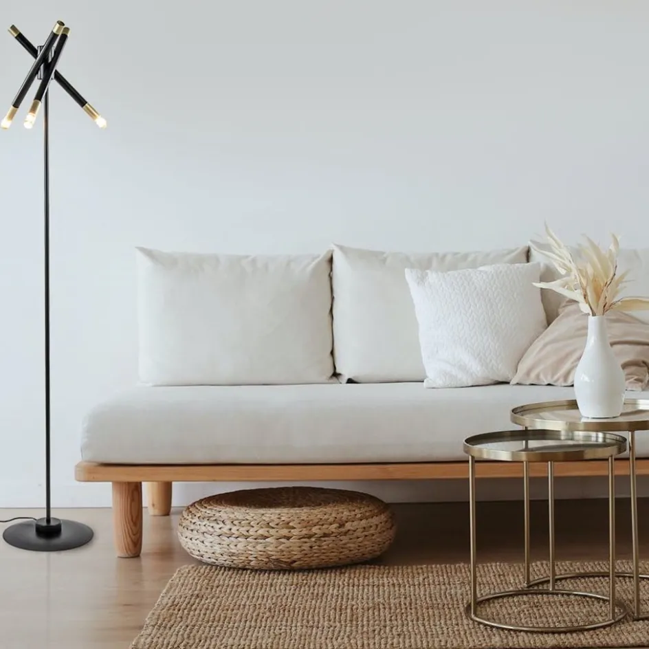 Mat zwarte vloerlamp G9 met gouden accenten>Straluma Hot