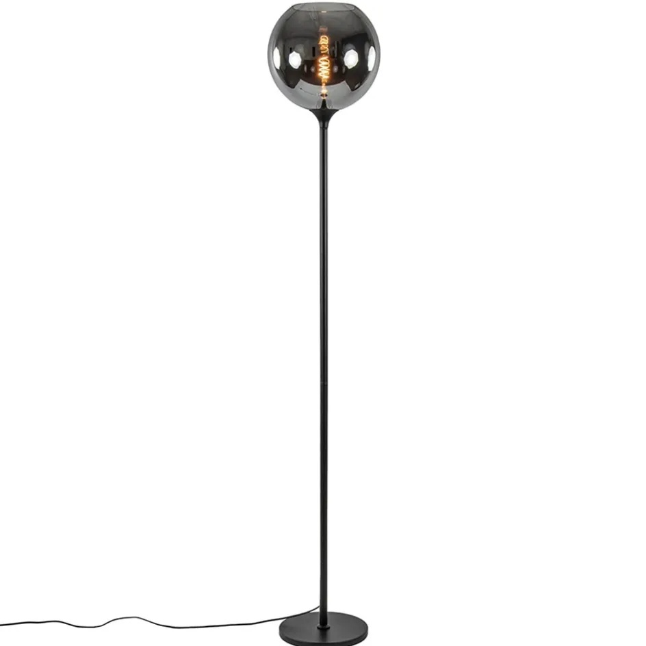 Mat zwarte vloerlamp met smoke/titanium glazen kap>Straluma