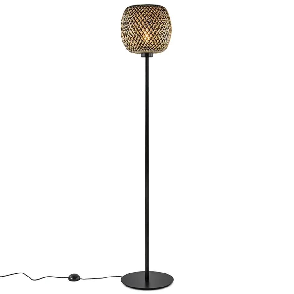 Mat zwarte vloerlamp met bamboe kap>Straluma Outlet