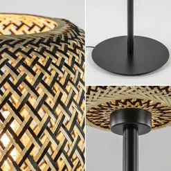 Mat zwarte vloerlamp met bamboe kap><noscript><img width=