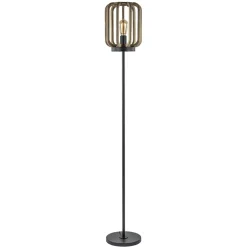 Mat zwarte vloerlamp met ruwe houten kap>Straluma Hot