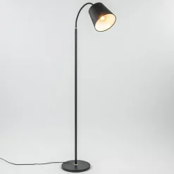 Mat zwarte vloerlamp met goud en kunststof kap>Straluma Online