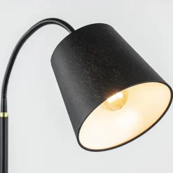 Mat zwarte vloerlamp met goud en kunststof kap>Straluma Online