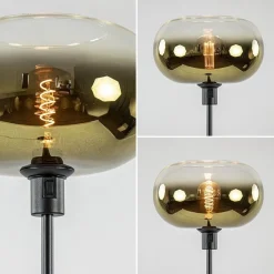 Mat zwarte vloerlamp met glazen kap helder/goud><noscript><img width=