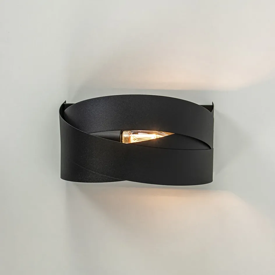 Mat zwarte wandlamp half rond E14>Straluma Discount