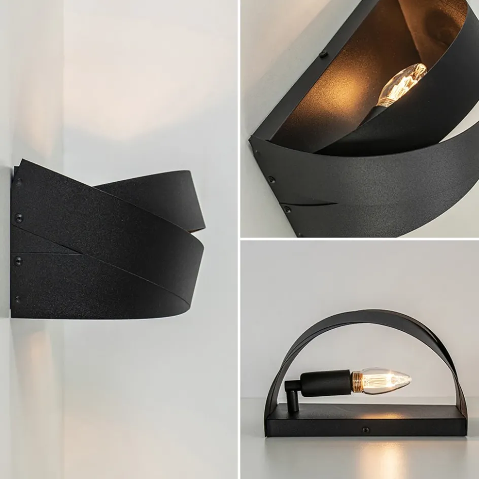 Mat zwarte wandlamp half rond E14>Straluma Discount