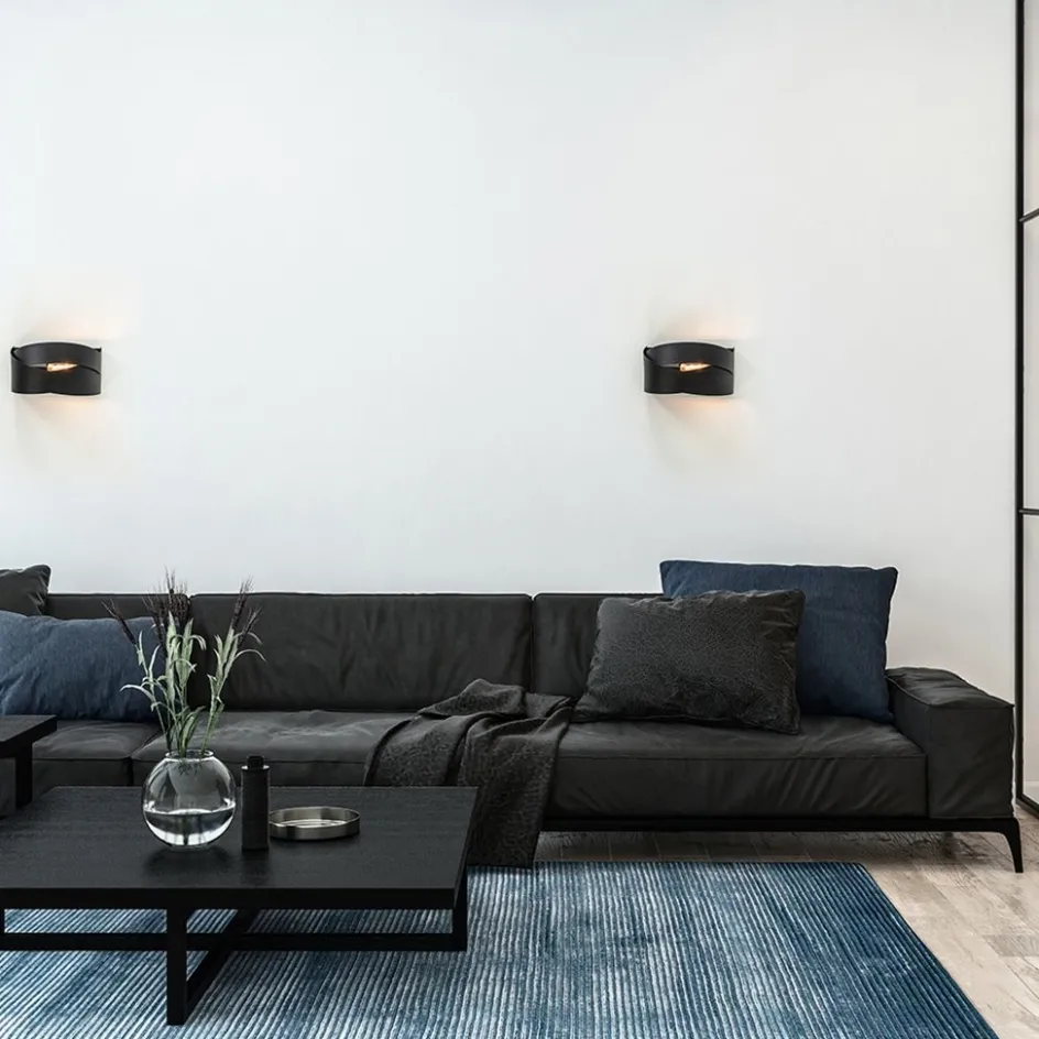 Mat zwarte wandlamp half rond E14>Straluma Discount