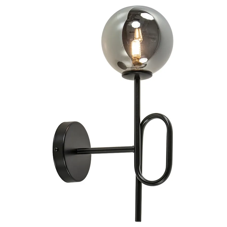 Mat zwarte wandlamp trompet met smoke glas>Straluma Sale