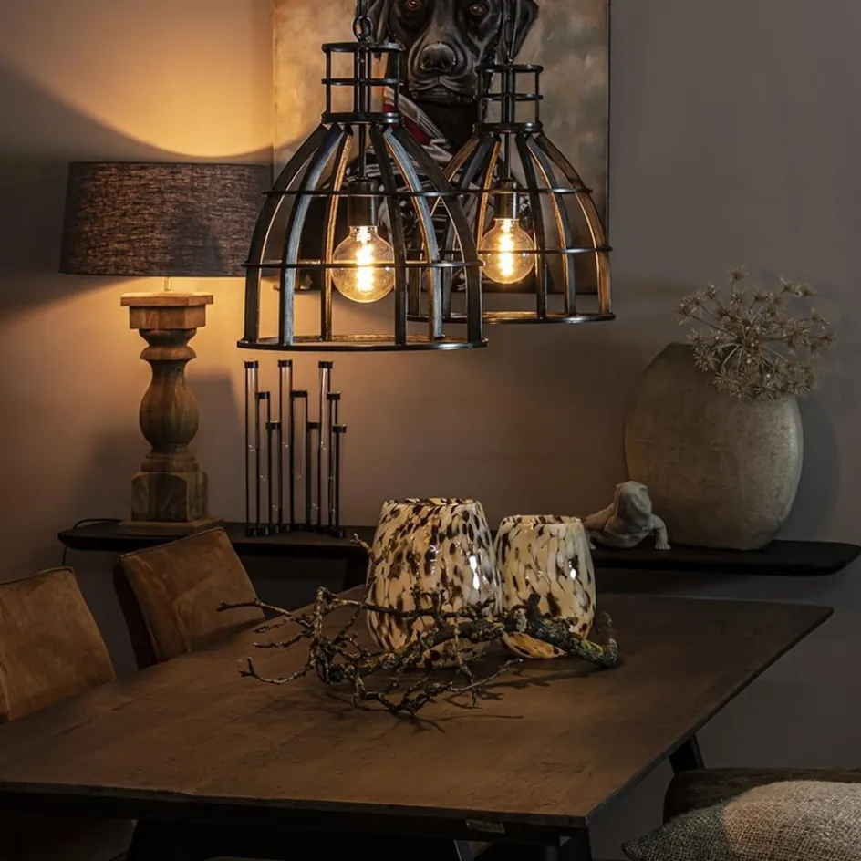 Metalen eettafel hanglamp 2-lichts kooi>Straluma Outlet
