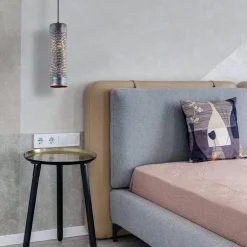 Metalen hanglamp cilinder bruin gevlamd><noscript><img width=