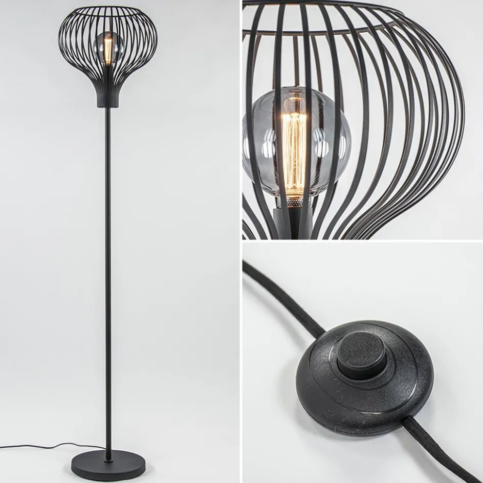 Modern zwarte vloerlamp met draad kap>Straluma