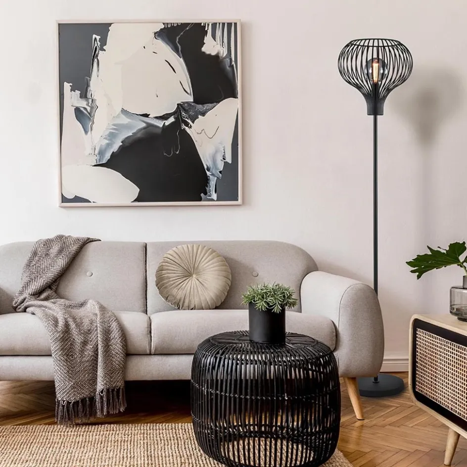 Modern zwarte vloerlamp met draad kap>Straluma