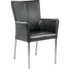 Moderne armstoel zwart leder met RVS poten>Straluma Outlet