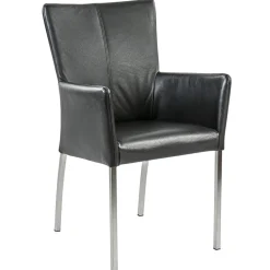 Moderne armstoel zwart leder met RVS poten>Straluma Outlet