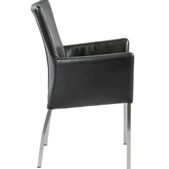 Moderne armstoel zwart leder met RVS poten><noscript><img width=